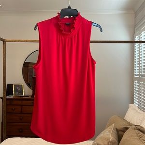 Ann Taylor Red ruffle neck top size L